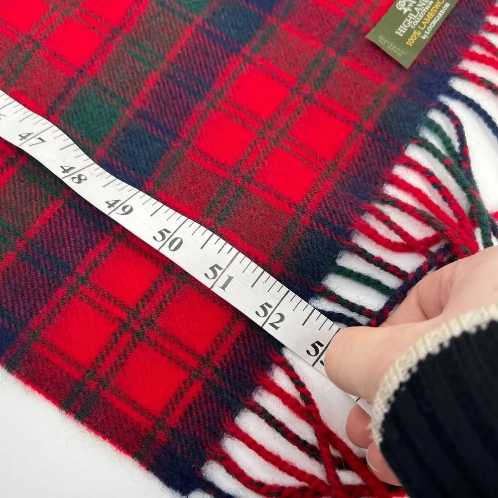 Lochcarron of Scotland Lambswool Neck Scarf Red Blue Green Tartan Fringe Unisex